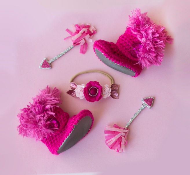 Pink Diamond baby boots and Sweet Ivie matching pink headband.